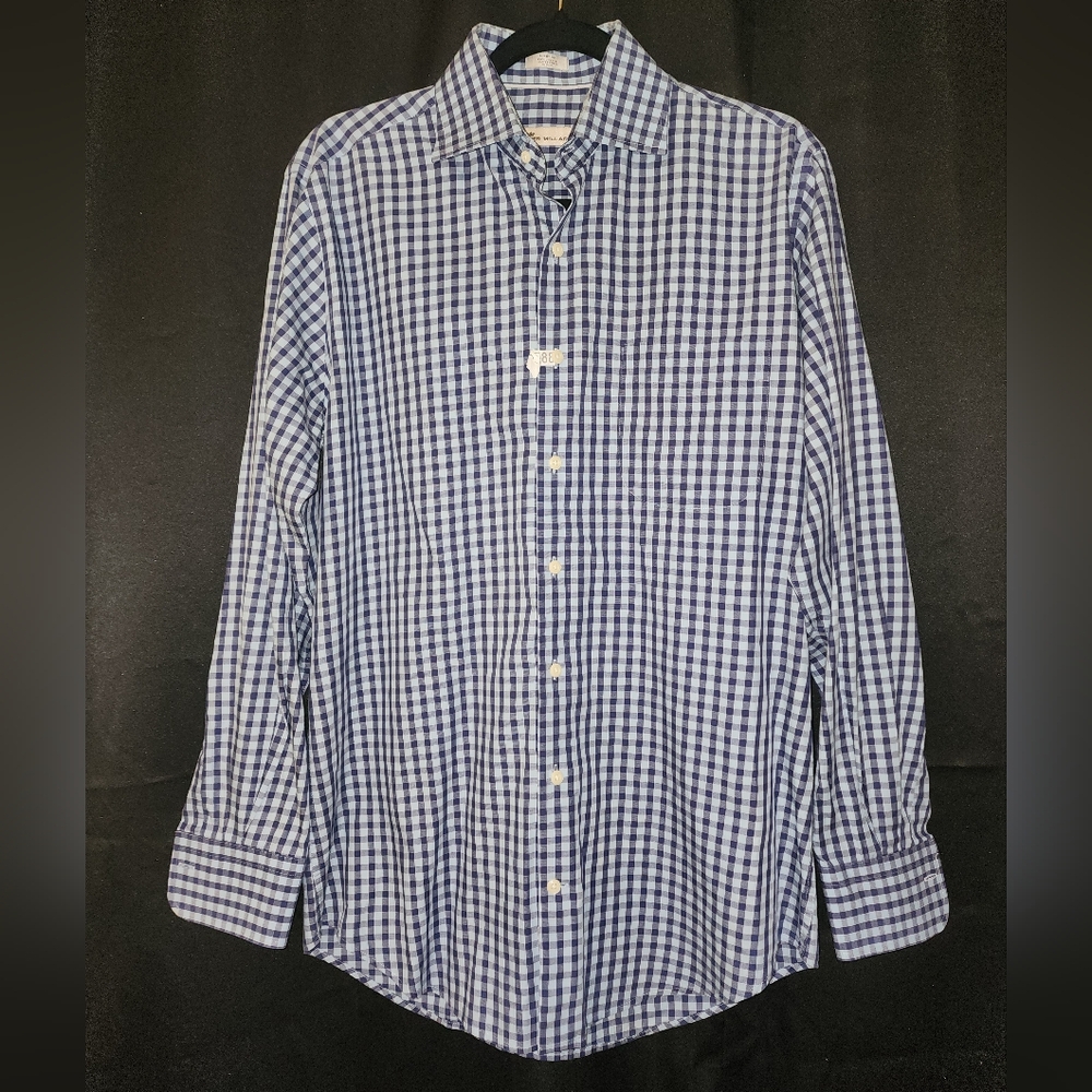 Peter Millar Shirt Mens Medium Blue Plaid 100% Cotton Button Up Long Sleeves